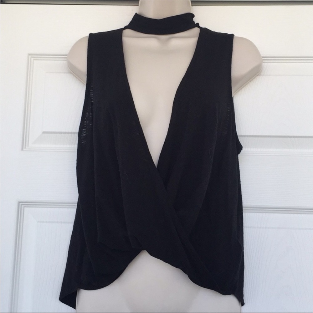 UO Silence + Noise Black Sleeves Faux Wrap Top
